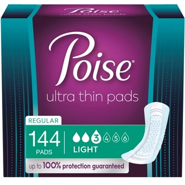 Poise Ultra Thin Incontinence Pads for Women, Postpartum Pads, Light Absorbency, 144ct