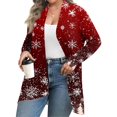 thumbnail image 2 of Women's Fall and Winter Fashion Casual Print Long Sleeve Mid-Length Cardigan Jacket, Christmas Theme for Holiday Season,Wine,XL, 2 of 6