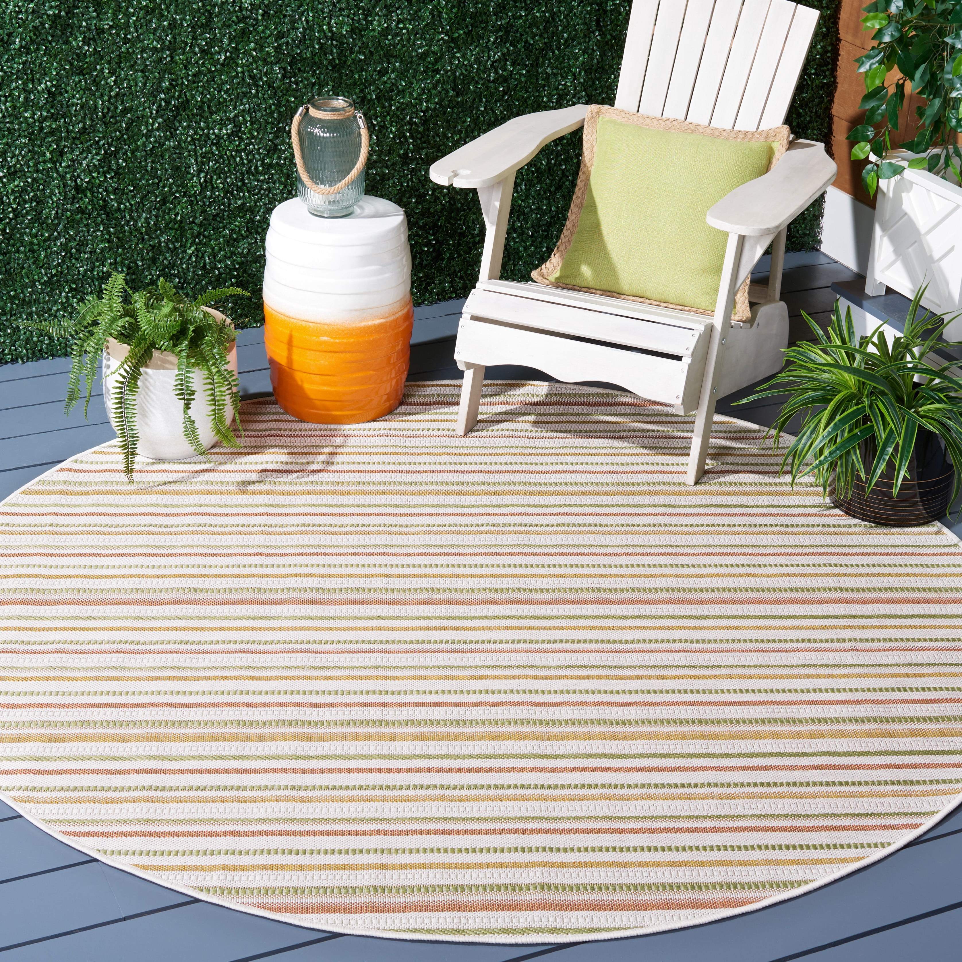 Safavieh Courtyard Roslyn Striped Indoor/Outdoor Area Rug, Beige/Rust Yellow, 6'7" x 6'7" Round