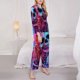thumbnail image 3 of Balery Neon Skull With Milkshake Conjunto de Pijama con Estampado para Mujer, Conjunto de Dos Piezas con Manga Larga, Ropa de Dormir Suave con Bolsillos, Pijamas Cómodos-Small, 3 of 7