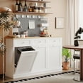 thumbnail image 2 of JassmiPkwy Triple Trash Cabinet Tilt-Out,30 Gallon Farmhouse Laundry Hamper Cabinet w/3 Drawers,Hidden Wooden Trash Can Cabinets with Storage Basket for Kitchen-White, 2 of 7