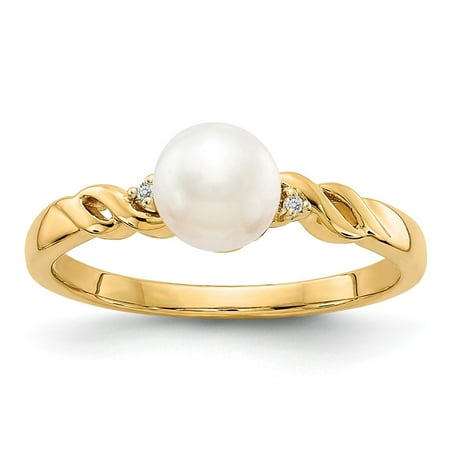 Roy Rose Jewelry 14K Yellow Gold FW Cultured Pearl and Diamond Ring - Size: 7