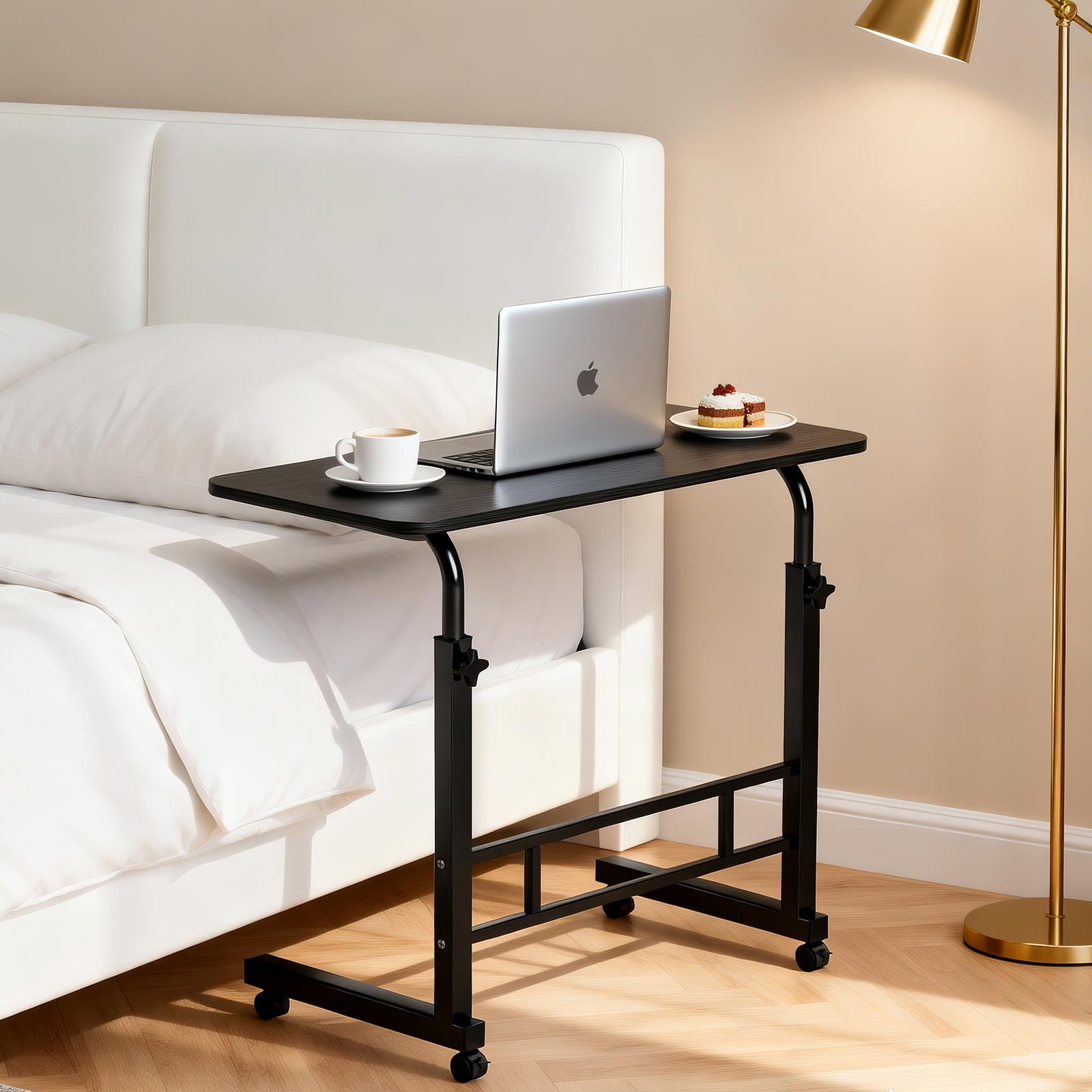 HiiKaa 27"-38"Adjustable Height Rolling End Table,31.5in Small Computer Desk with Wheels,Portable Laptop Desk for Home Office,Black