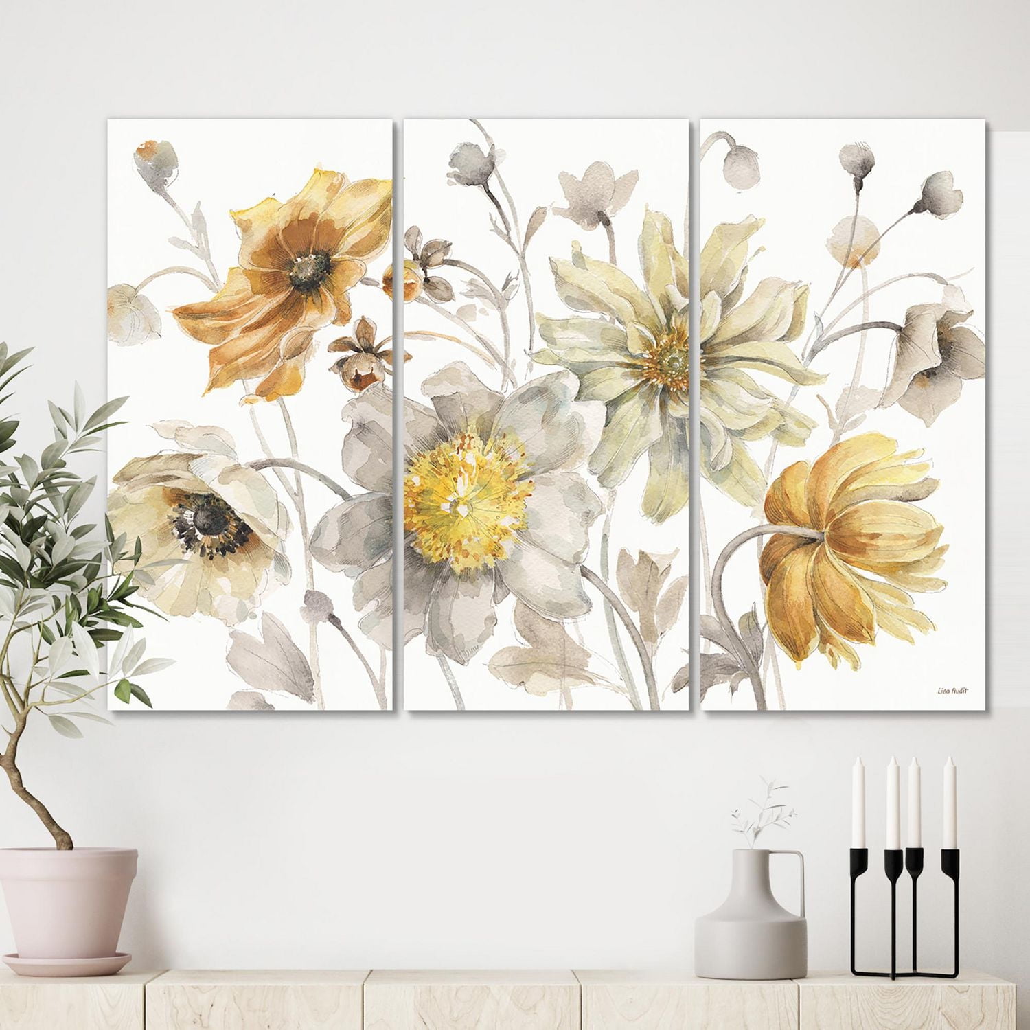 Designart Champs d'or Aquarelle Fleur VII Art mural sur toile