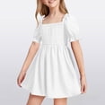 thumbnail image 2 of mgoYE Girl Dresses size 7-8 Girls Kids Summer Ruffle Mini Dress Square Neck Lantern Sleeve Short Sleeve Dress Tulle Smocked(White,9-10 Years), 2 of 7