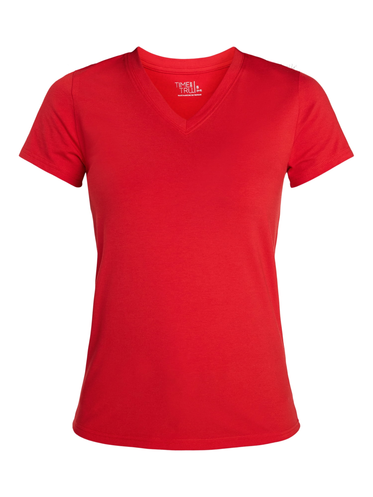 Time and Tru Women's Slim V Neck Tee with Short Sleeves, Sizes XS-XXXL