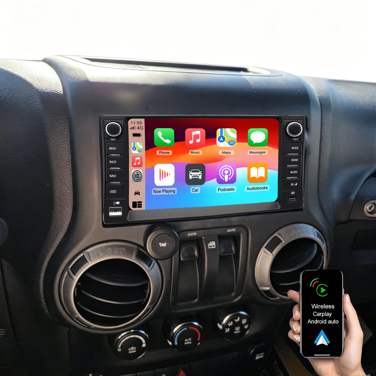 4+64G Car Stereo for Jeep Wrangler 2007-2018 Unlimited 7" Android 15 with Wireless Carplay & Android Auto GPS Navi Bluetooth 5.0 WiFi SWC Camera