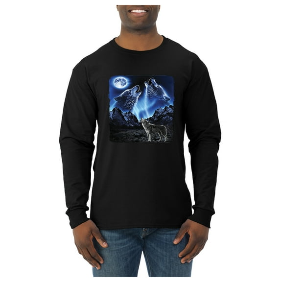 Wild Bobby Howling Wolf Full Moon, Outdoors Nature Wildlife Men Long Sleeve Shirt