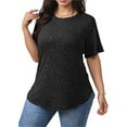 thumbnail image 4 of Wyobmus Short Sleeve Tops for Women Crew Neck Ribbed Plain Tops Going Out Summer Tops Loose Fit Tunic Blouse D-Black, 4 of 9