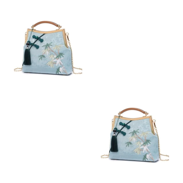 Minnieouse Bolso de hombro para mujer, bolsos cruzados de estilo chino hechos a mano, bolsos con cierre de flores Vintage, portador bordado azul Azul 2piezas