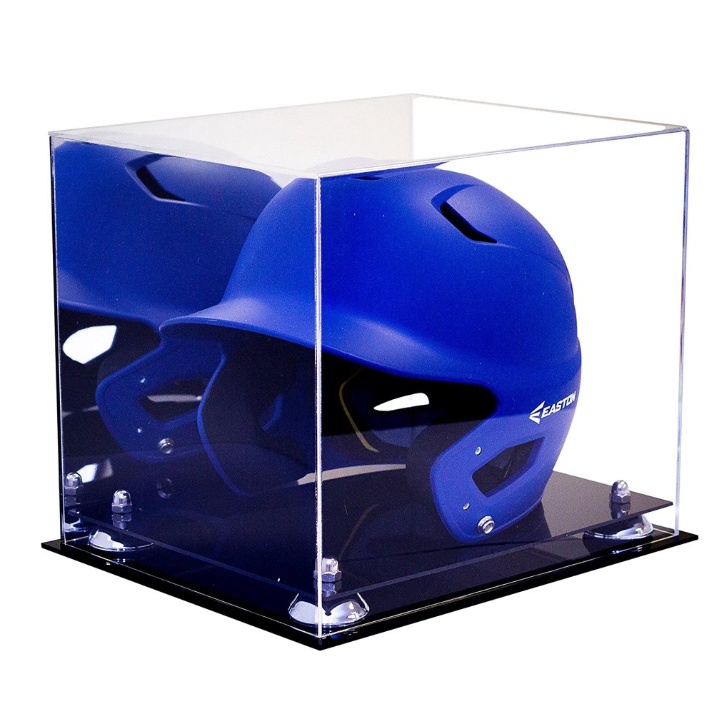 Deluxe Acrylic Baseball Batting Helmet Display Case with Silver Risers