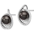 thumbnail image 2 of Sterling Silver S Majestik Rh-Plated 10-11mm Blk Imitat Shell Pearl Cz Earrings (21.5 X 16.4) Made In China qmje137b, 2 of 5