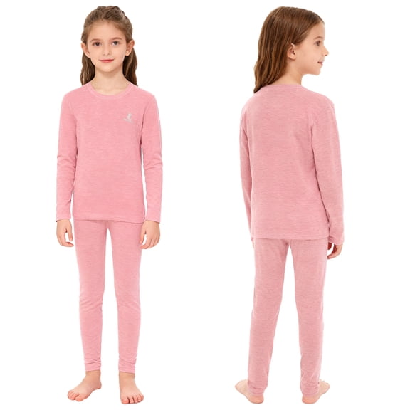 Hansber Boys Girls Thermal Underwear Set Solid Color Winter Warm Clothes Base Layer Top with Leggings Pink 130