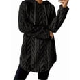 thumbnail image 3 of Women'S Solid Color Long Sleeve Hooded Jacquard Sweatshirt Jacket Slim Fit Drawstring Plush Sweatshirt Black M, 3 of 9