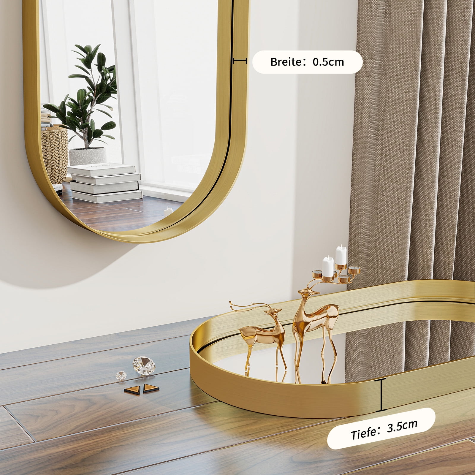 Anyrose 36" x 20" Oval Bathroom Mirror Wall Mirror Deep Frame, Gold