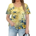 thumbnail image 4 of TQWQT Womens Plus Size Summer Tops Dressy Summer Short Sleeve Tops Floral Graphic T-Shirt Crew Neck T Shirts Large Casual Outfits for Women Yellow L, 4 of 5