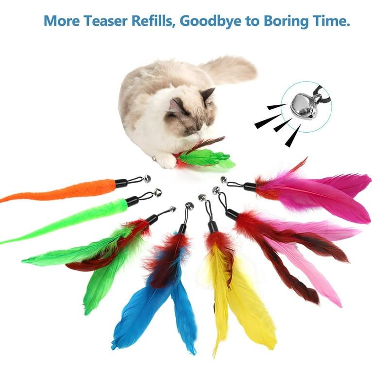 The White Cat's Shop Cat Toys Cat Fishing Pole Toy Cat Wand with Feathers  and 10 feet Rope