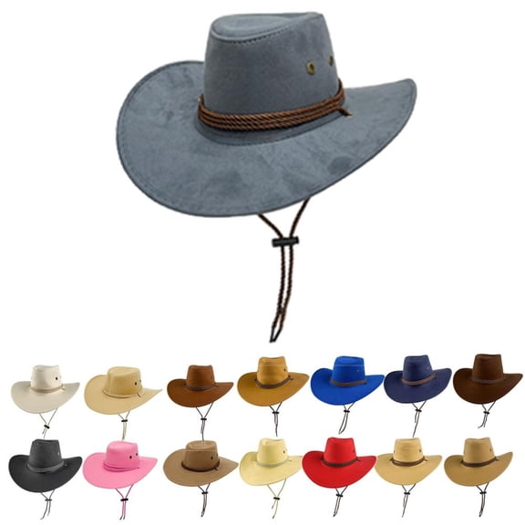Bxsruta Unisex Suede Western Cowboy Hat with Drawstring Closure for Men Women Everyday Wear