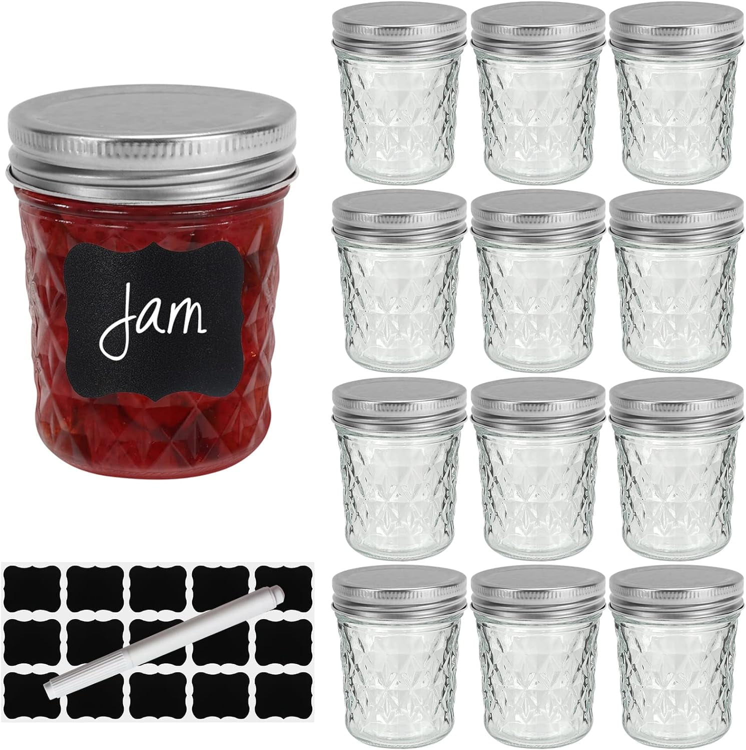 Ball 4oz Quilted Jelly Jars, Regular Mouth, Glass, Set of 12 with