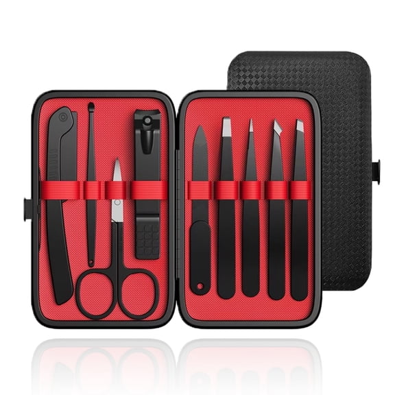 Tweezers Set,9 Pcs Professional Stainless Steel Tweezer Kit-Great Precision Eyebrow Tweezers for Ingrown Facial Hair with Leather Travel Case as Stocking Stuffing Gifts