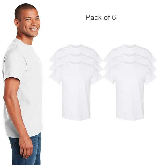 Gildan Softstyle Crewneck T-Shirt for Men, White Color Short Sleeve Rib Collar Tee, 6 Pack, XL