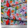 thumbnail image 3 of Soimoi Blue Moss Georgette Fabric Stripe,Floral & Parrot Bird Print Fabric by The Yard 42 Inch Wide, 3 of 3