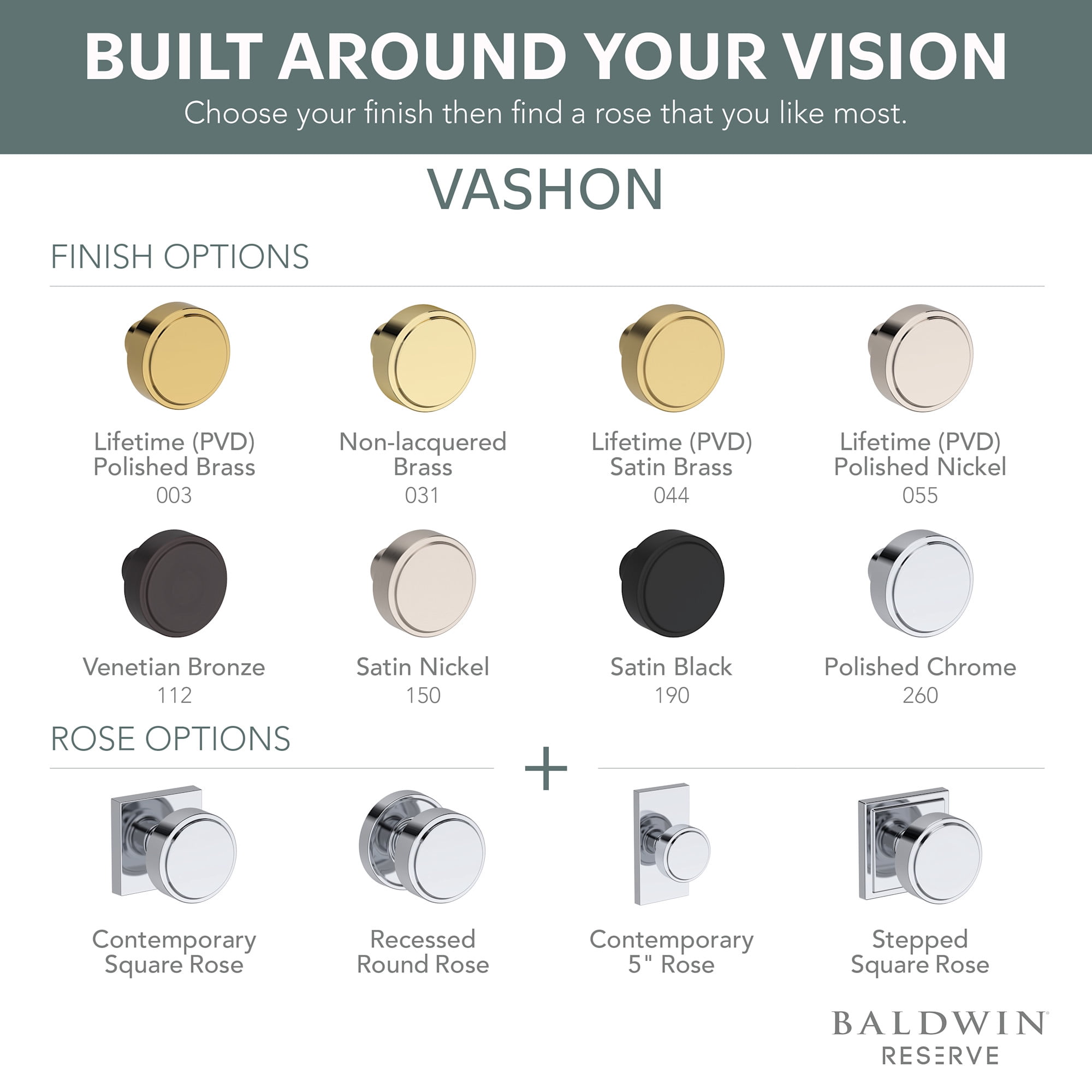 Baldwin HDVASRRR260 Vashon Non-Turning One-Sided Dummy Door Knob - Chrome