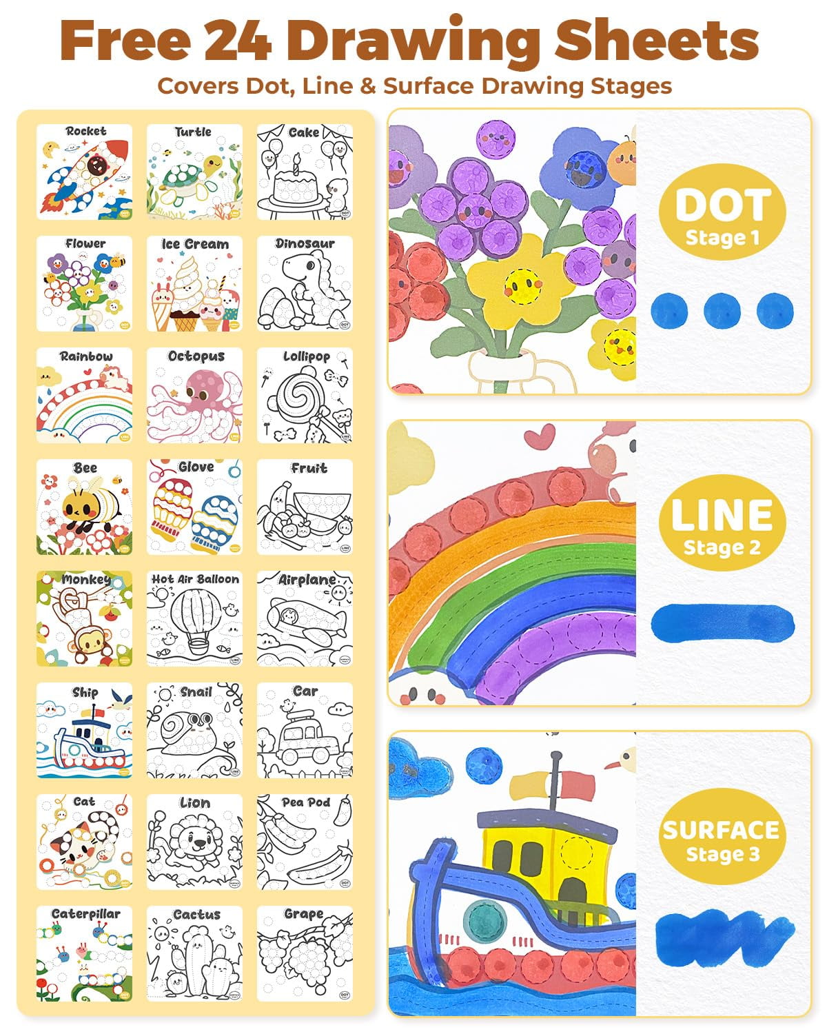Jupitearth 38Pcs Arts Crafts & Sewing,Art Supplies,Art Markers & Pens,Washable Dot Markers for Toddlers 1-3 Game Markers for Kid
