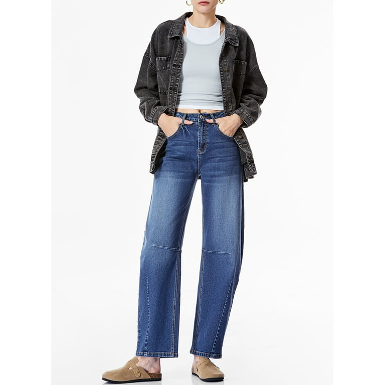 DOKOTOO Women's Barrel Jeans Wide Leg Vintage Mid Rise Y2k DOKOTOO Women's Barrel Jeans Wide Leg Vintage Mid Rise Y2k