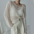 thumbnail image 6 of Women's Knitted Cover Up Sweater Top Casual Loose Hollow Out Meshes Long Sleeve Shirt Pullover Top 2024 Outfit, 6 of 9