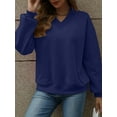 thumbnail image 5 of Womens Oversized V Neck Sweatshirt Fleece Long Sleeve Hoodies Pullover Comfy Top Outfits Navy Blue L, 5 of 9