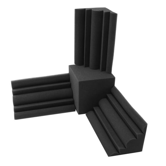 4Pcs/Set Acoustic Foam 1Pc 15X15X15cm Square Sound Insulation Foam+3Pcs 12X12X24cm Bass Trap Wall Foam Flame Retardant,Black