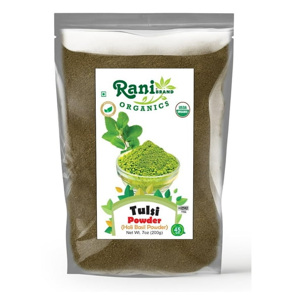 Rani Organic Tulsi Powder (Holi Basil Powder) 7oz (200g) ~ All Natural | No Color | Gluten Friendly | Vegan | Non-GMO | Kosher | No Salt or fillers | Indian Origin | USDA Organic Certified