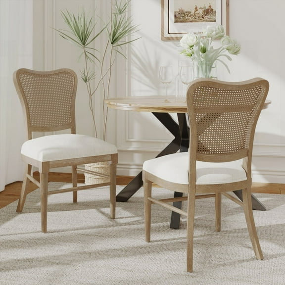 Vintage Rubber Wood Dining Chairs - 2-Pack with Non-Slip Pads