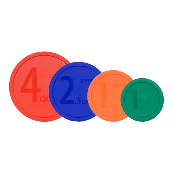 Pyrex 326-PC Red, 325-PC Blue, 323-PC Orange and 322-PC Green Round Plastic Replacement Lids