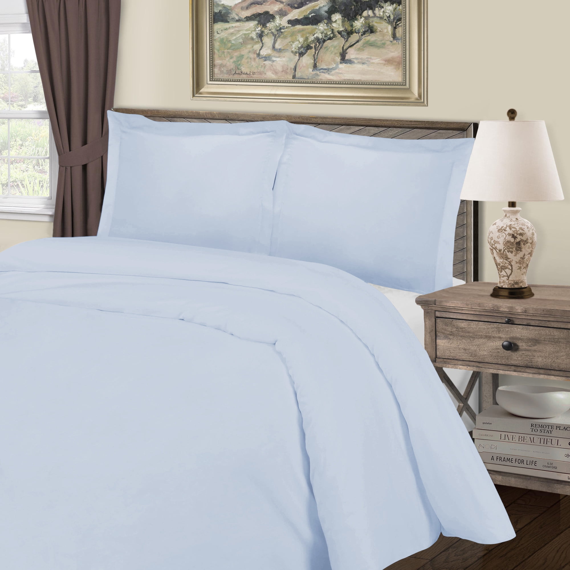 Superior 1000 Thread Count 3-Piece Georgine Duvet Cover Set, Full/ Queen, Blue