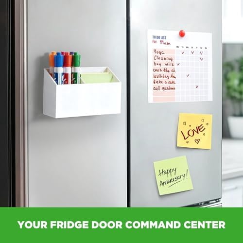 Magnetic Dry Erase Marker Holder for Whiteboard, Acrylic Magnet Pen Holder for Refrigerator Fridge, Marker Holder for Classroom Teacher, Pencil Cup,Office Accessories, Locker Organizer(White)