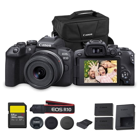 Canon EOS R10 Mirrorless Camera with RF-S 18-45mm Lens (5331C009)   64GB Card   LP-E17   Shoulder Bag