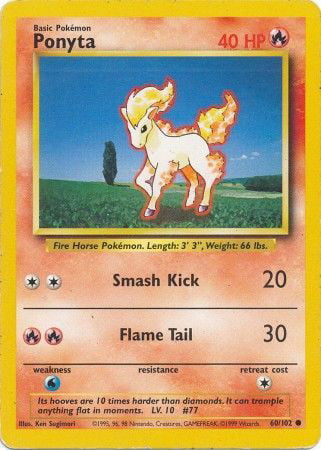 Pokemon Base Set Common Card #60/102 Ponyta 