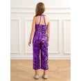 thumbnail image 4 of Mufeng Kids Girls Shiny Sequins Halter Neck Jumpsuit Pageant Romper Formal Suit Dance Party Prom Gowns Purple 6, 4 of 7
