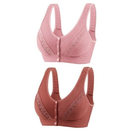 Bigersell Wireless Bras 2pc Front Snap Closure V-Neck Wire-Free Bra Support Comfortable Bra Demi & Balconette Bra Style R-137 Basic Bra Strap Nylon Full-Coverage Everyday Bras Underwear Brown 3XL