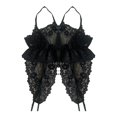 thumbnail image 1 of Body de encaje ajustable para mujer, elegante, transpirable, decoración con lazo, escote en V profundo, para el hogar, negro, talla libre, 1 of 8