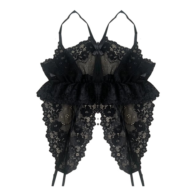 Body de encaje ajustable para mujer, elegante, transpirable, decoración con lazo, escote en V profundo, para el hogar, negro, talla libre