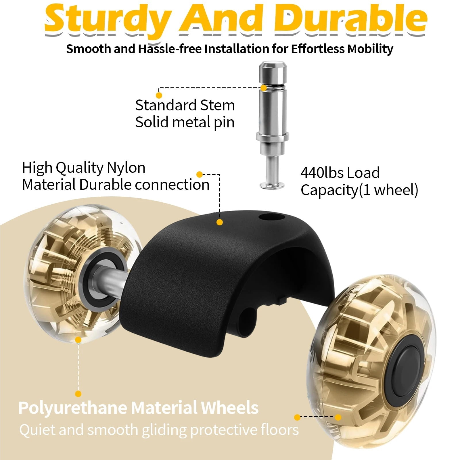 Set Of 5 Office Game Chair Wheels Replacement 2 Inch Heavy Duty Caster Wheels Quick & Quiet Rolling Chair Casters Universal Fit ,Quiet and Smooth