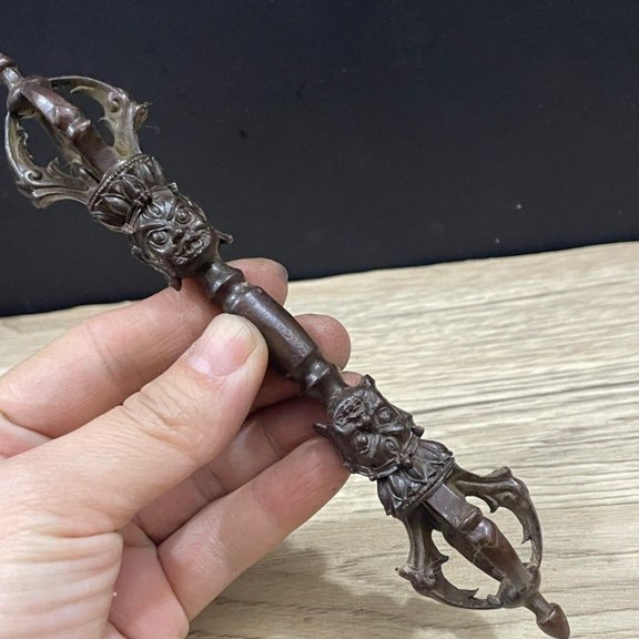 Vintage Tibetan Brass Five Prong Vajra Dorje Buddhist Ritual Artifact Spiritual Tool Altar Decor Meditation Symbolic Ornament