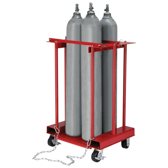Global Industrial 270217C Forkliftable Cylinder Storage Caddy with Mobile for 4 Cylinders, Red