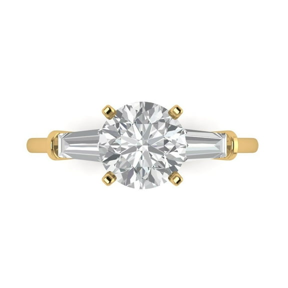 Three-Stone Engagement Ring for Women - 2ct Simulated Diamond in 14K Yellow Gold Promise Ring