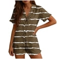 thumbnail image 2 of Pjs Sets for Women Pajamas for Women Women's Fashion Striped Ruffled Short-Sleeved Elastic Waist Shorts Pajama Set Black L, 2 of 6