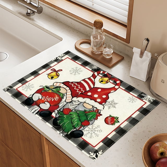 Decoraciones navideñas, adornos navideños, mantel individual navideño de 1 pieza de 30x45 cm (12x18 pulgadas), manteles individuales de lino con diseño de copos de nieve para fiestas, decoración de co