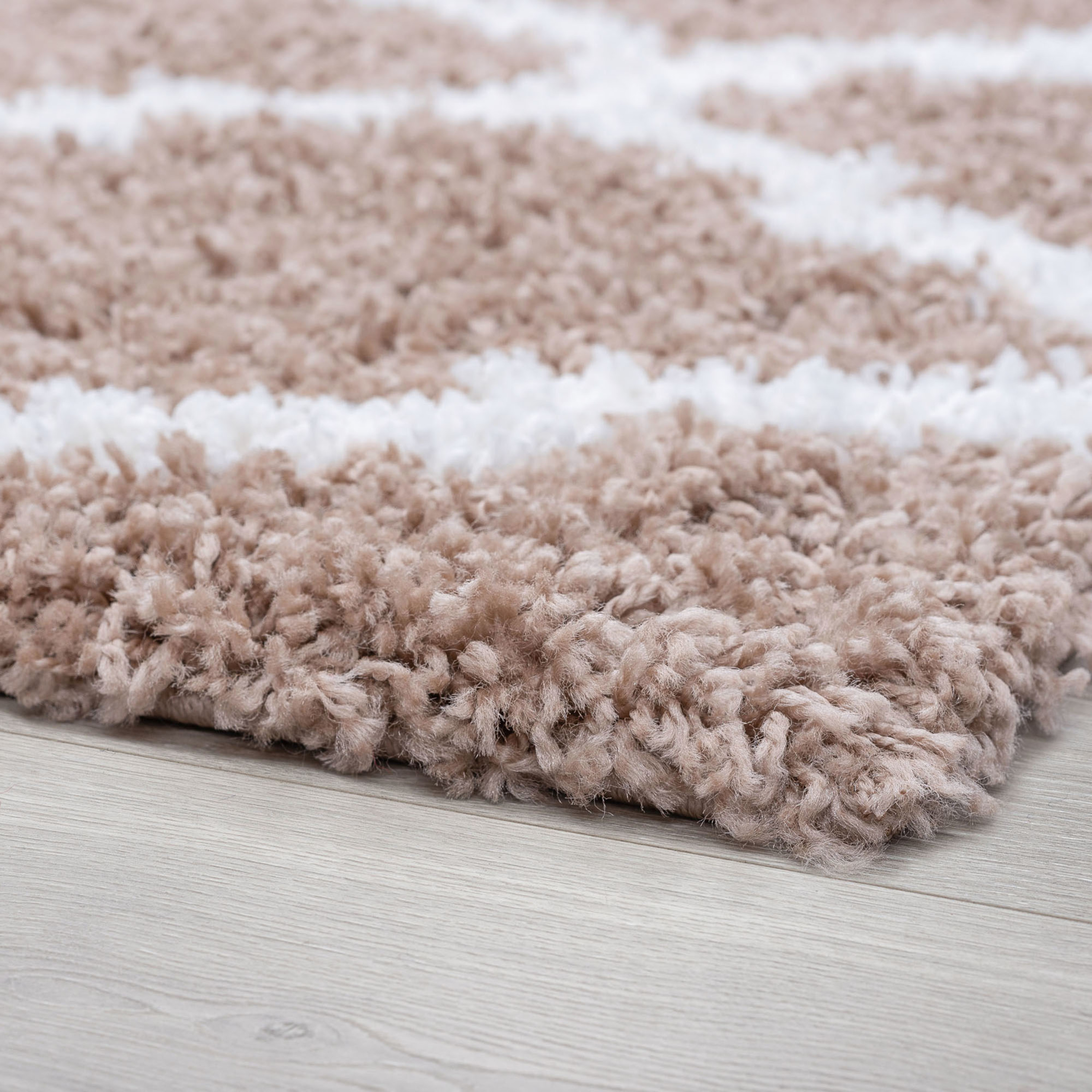 Jersey Shag Transitional Geometric Tan and White Polypropylene Indoor Area Rug, 9'x12' Rectangle